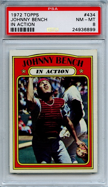 1972 Topps 434 Johnny Bench In Action PSA NM-MT 8