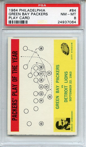 1964 Philadelphia 84 Green Bay Packers Play Card Lombardi PSA NM-MT 8