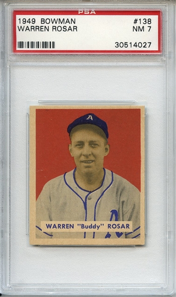 1949 Bowman 138 Warren Rosar PSA NM 7