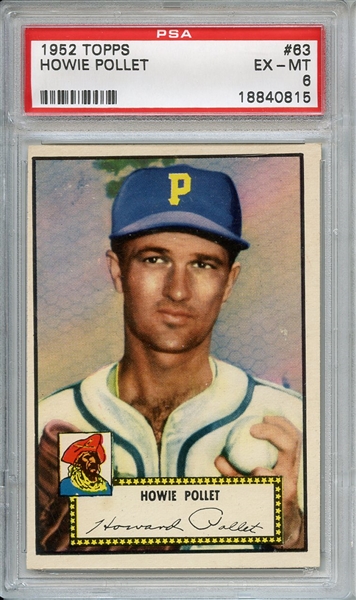 1952 Topps 63 Howie Pollet Red Back PSA EX-MT 6