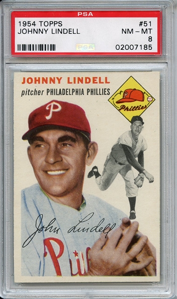 1954 Topps 51 Johnny Lindell PSA NM-MT 8