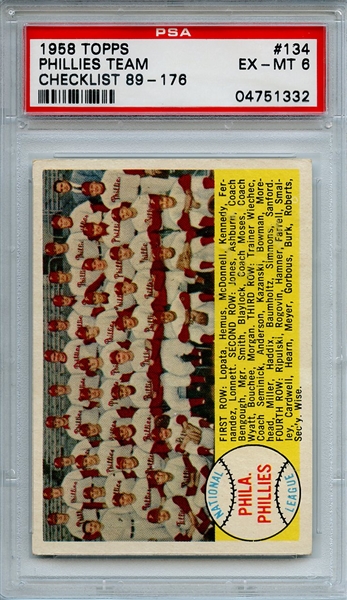 1958 Topps 134 Philadelphia Phillies Team PSA EX-MT 6