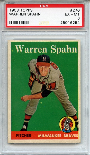 1958 Topps 270 Warren Spahn PSA EX-MT 6