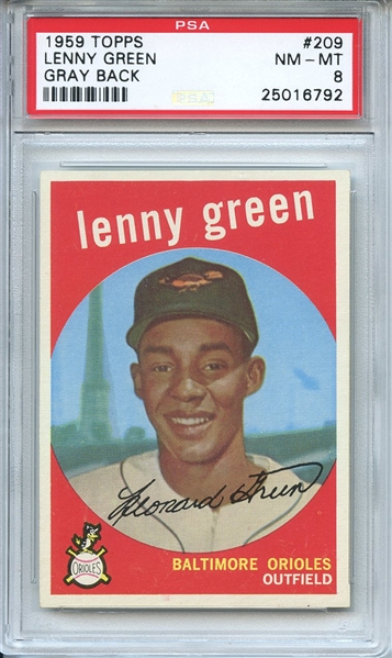 1959 Topps 209 Lenny Green Gray Back PSA NM-MT 8