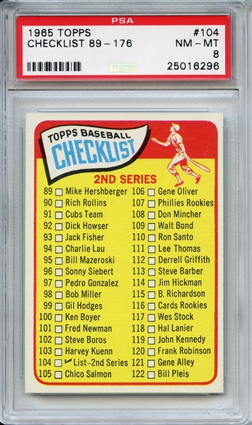 1965 Topps 104 2nd Series Checklist PSA NM-MT 8