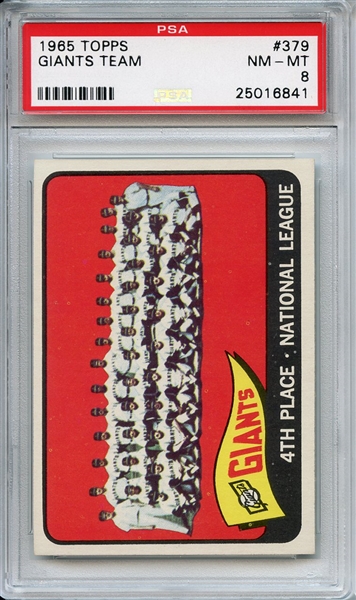 1965 Topps 379 San Francisco Giants Team PSA NM-MT 8