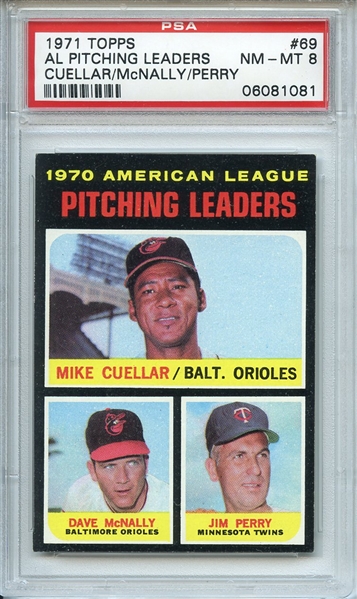 1971 Topps 69 AL Pitching Leaders PSA NM-MT 8