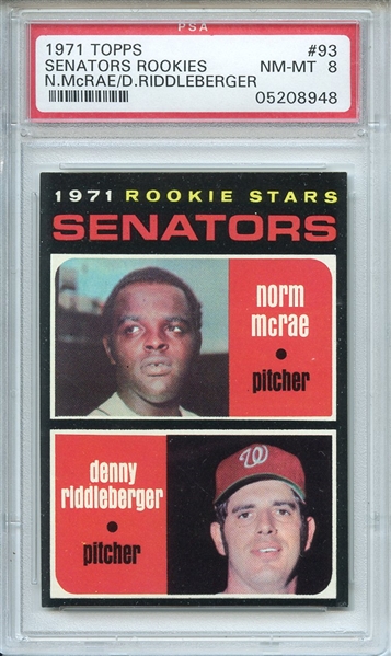 1971 Topps 93 Washington Senators Rookies PSA NM-MT 8