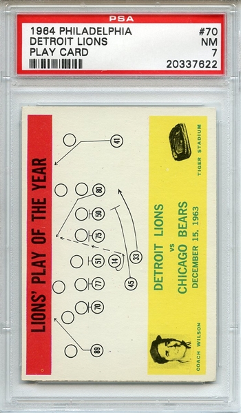 1964 Philadelphia 70 Detroit Lions Play Card PSA NM 7