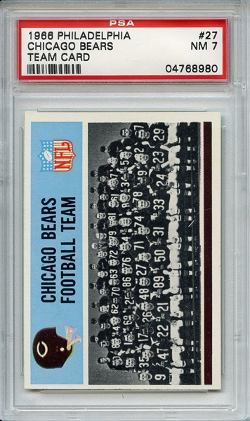 1966 Philadelphia 27 Chicago Bears Team Card PSA NM 7