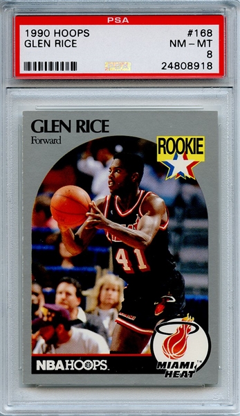 1990 Hoops 168 Glen Rice RC PSA NM-MT 8