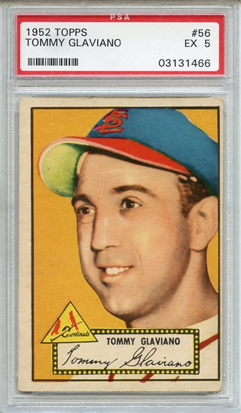 1952 Topps 56 Tommy Glaviano Red Back PSA EX 5