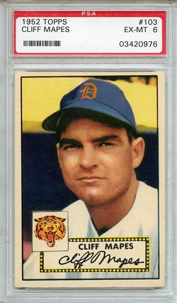 1952 Topps 103 Cliff Mapes PSA EX-MT 6
