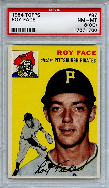1954 Topps 87 Roy Face PSA NM-MT 8 (OC)