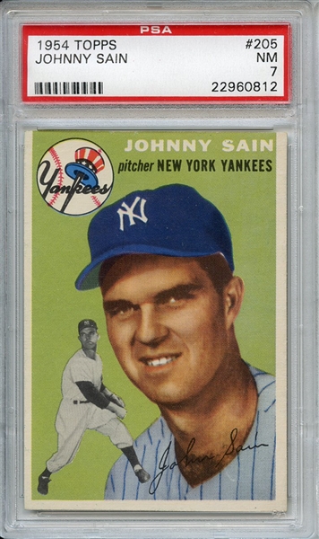 1954 Topps 205 Johnny Sain PSA NM 7