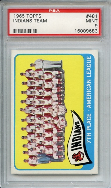 1965 Topps 481 Cleveland Indians Team PSA MINT 9