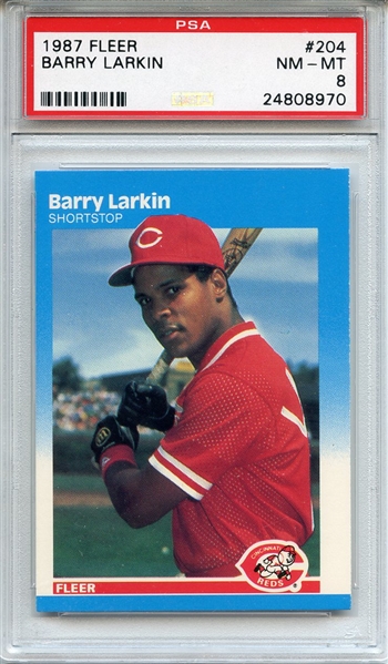 1987 Fleer 204 Barry Larkin RC PSA NM-MT 8