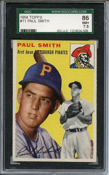 1954 Topps 11 Paul Smith SGC NM+ 86 / 7.5