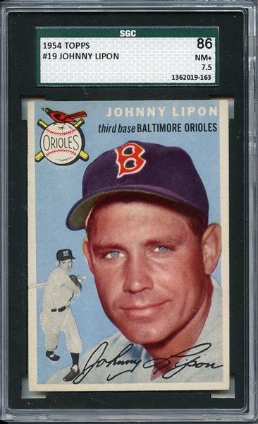 1954 Topps 19 Johnny Lipon SGC NM+ 86 / 7.5