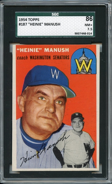 1954 Topps 187 Heinie Manush SGC NM+ 86 / 7.5