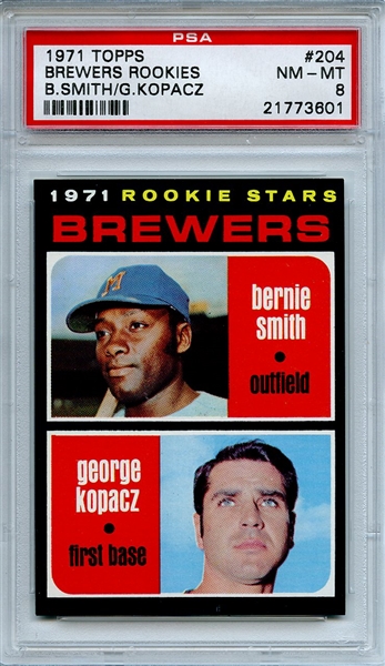 1971 Topps 204 Milwaukee Brewers Rookies PSA NM-MT 8