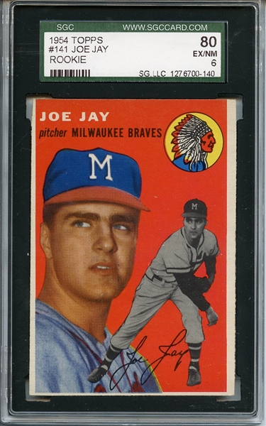 1954 Topps 141 Joe Jay RC SGC EX/MT 80/ 6