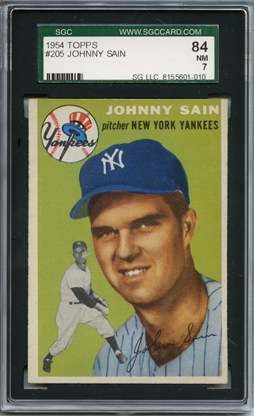 1954 Topps 205 Johnny Sain SGC NM 84 / 7
