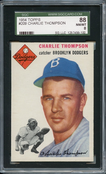 1954 Topps 209 Charlie Thompson SGC NM/MT 88 / 8