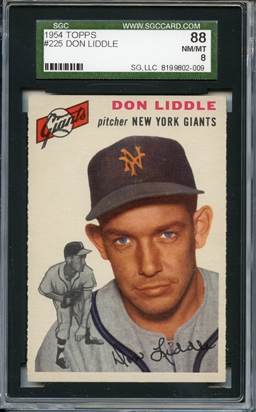 1954 Topps 225 Don Liddle SGC NM/MT 88 / 8
