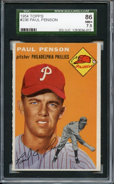 1954 Topps 236 Paul Penson SGC NM+ 86 / 7.5