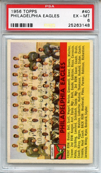 1956 Topps 40 Philadelphia Eagles Team PSA EX-MT 6