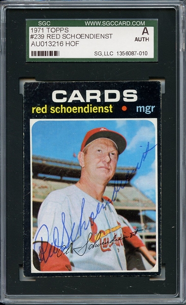 Red Schoendienst Signed 1971 Topps Card SGC Authentic