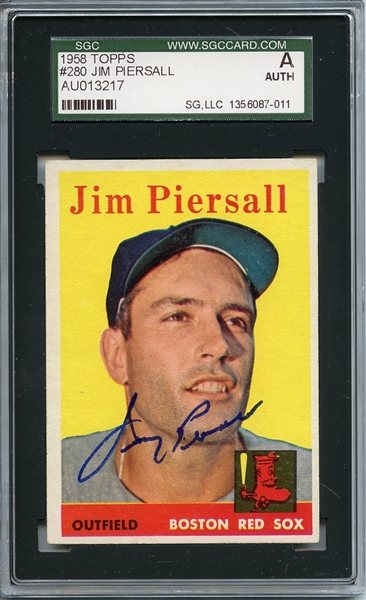 Jimmy Piersall Signed 1958 Topps Card SGC Authentic