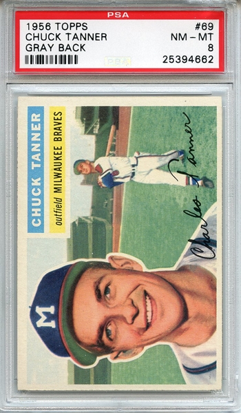 1956 Topps 69 Chuck Tanner Gray Back PSA NM-MT 8