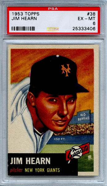 1953 Topps 38 Jim Hearn PSA EX-MT 6