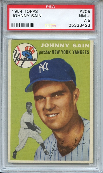 1954 Topps 205 Johnny Sain PSA NM+ 7.5