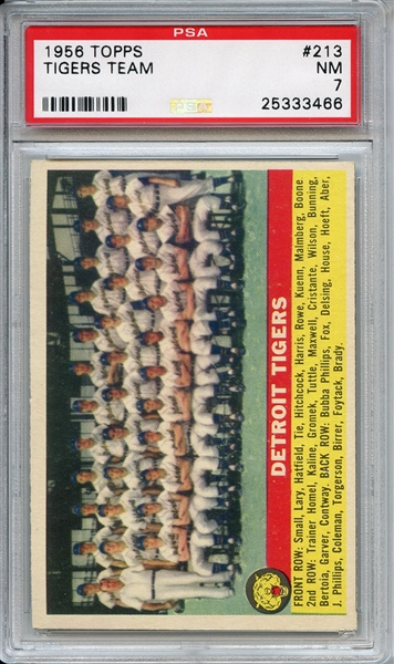 1956 Topps 213 Detroit Tigers Team PSA NM 7