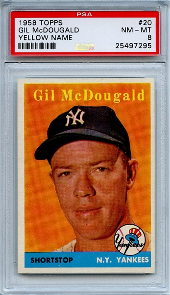 1958 Topps 20 Gil McDougald Yellow Name PSA NM-MT 8