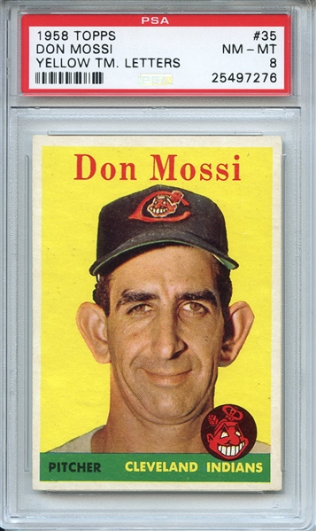 1958 Topps 35 Don Mossi Yellow Team Letters PSA NM-MT 8