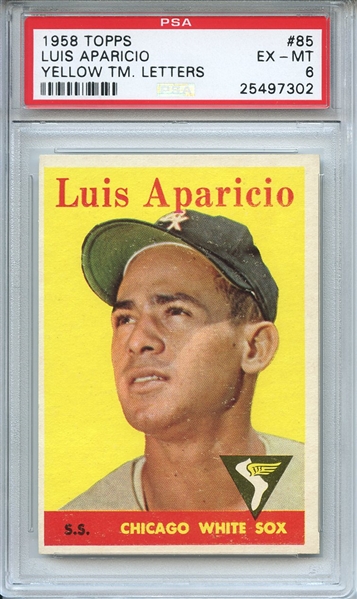 1958 Topps 85 Luis Aparicio Yellow Team Letters PSA EX-MT 6