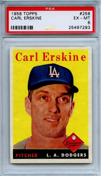 1958 Topps 258 Carl Erskine PSA EX-MT 6