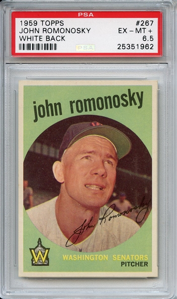 1959 Topps 267 John Romonosky White Back PSA EX-MT+ 6.5