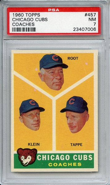 1960 Topps 457 Chicago Cubs Coaches PSA NM 7
