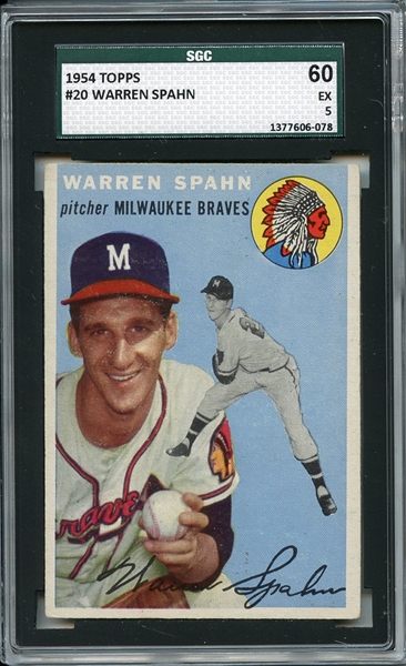 1954 Topps 20 Warren Spahn SGC EX 60 / 5