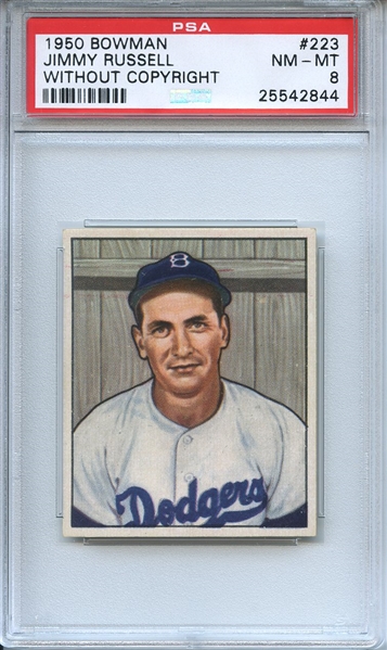 1950 Bowman 223 Jimmy Russell w/o Copyright PSA NM-MT 8