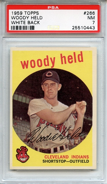 1959 Topps 266 Woody Held White Back PSA NM 7