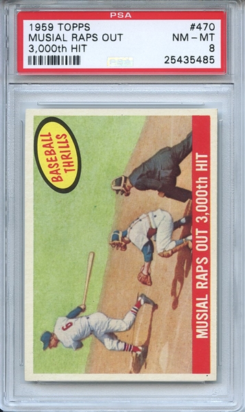 1959 Topps 470 Stan Musial Raps Out 3000th Hit PSA NM-MT 8