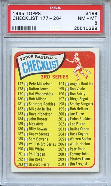 1965 Topps 189 3rd Series Checklist PSA NM-MT 8