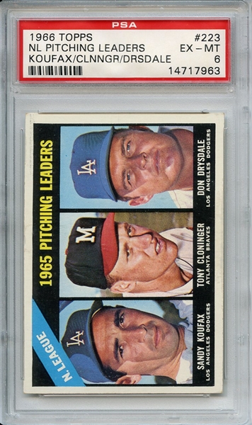 1966 Topps 223 NL Pitching Leaders Koufax Drysdale PSA EX-MT 6
