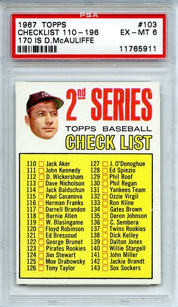 1967 Topps 103 Mickey Mantle Checklist PSA EX-MT 6
